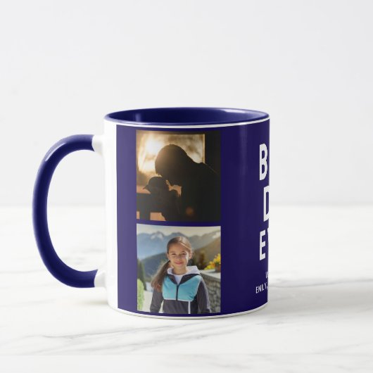 Bester Vater je 4 Foto Collage Blau Tasse (Links)