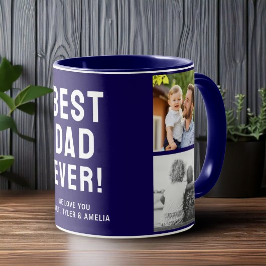 Bester Vater je 4 Foto Collage Blau Tasse