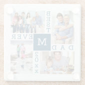 Bester Vater je 4 Foto Collage Blue White Monogram Glasuntersetzer (Rückseite)