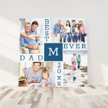Bester Vater je 4 Foto Collage Blue White Square Leinwanddruck<br><div class="desc">Benutzerdefinierte Foto Collage Canvas Print für den besten Vater aller Zeiten. Die Vorlage ist Set für Sie bereit, um 4 Ihrer Lieblings-Fotos, das Jahr und die erste. Ein großartiges Geschenk für den Tag des Vaters, einen Geburtstag oder als Beibehaltung einer Veranstaltung oder persönlichen Leistung. Das Design hat eine frische Farbpalette...</div>