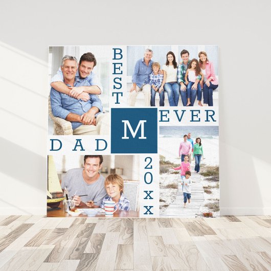 Bester Vater je 4 Foto Collage Blue White Square Leinwanddruck