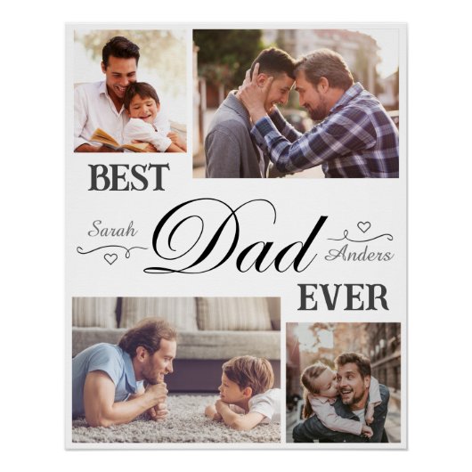 Bester Vater je - 4 Foto Collage Happy Vlies Day Poster (Vorderseite)