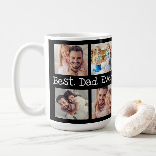 Bester Vater je 4 Foto Collage Spaß Keepake Kaffeetasse (Mit Donut)