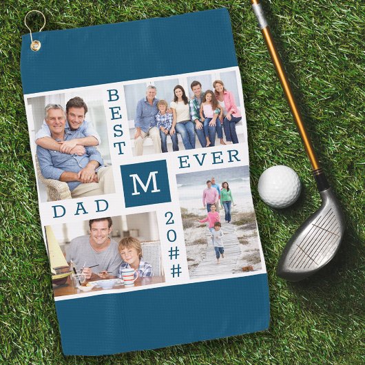 Bester Vater je 4 FotoCollage Custom Year Blue Golfhandtuch