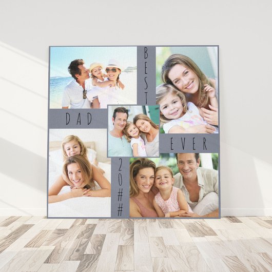 Bester Vater je 5 Foto Collage Grau Blue Square Leinwanddruck