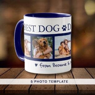 Bester Vater je 5 Foto Collage Pet Name Blau Tasse