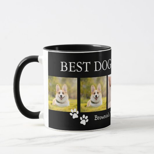 Bester Vater je 5 Foto Collage Pet Name Schwarz Tasse (Links)