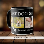 Bester Vater je 5 Foto Collage Pet Name Schwarz Tasse