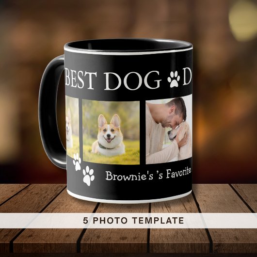Bester Vater je 5 Foto Collage Pet Name Schwarz Tasse