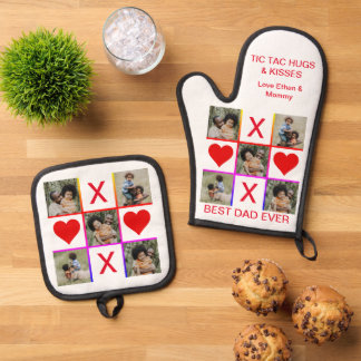 Bester Vater je 5 Foto Tic Tac Toe Hugs Kisses Ofenhandschuh & Topflappen-Set