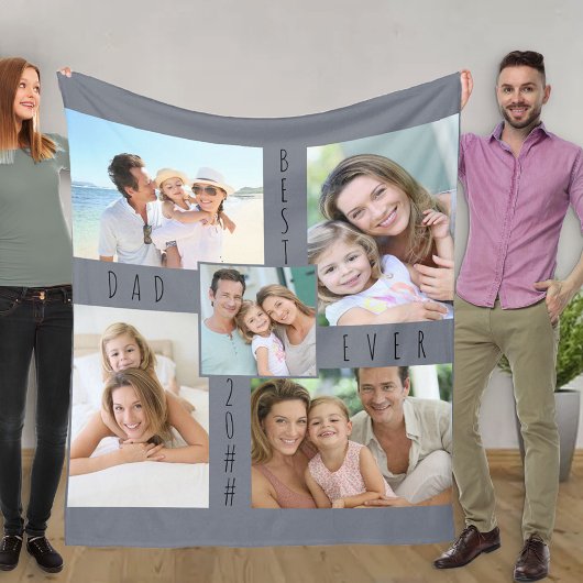 Bester Vater je 5 FotoCollage grau Fleecedecke
