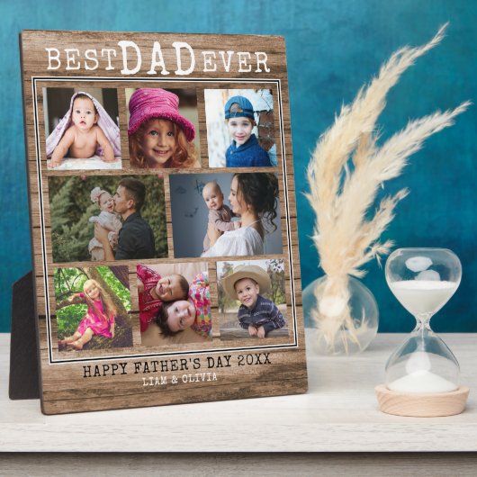 Bester Vater je 8 Familienfoto Collage Rustikales  Fotoplatte (Seite)