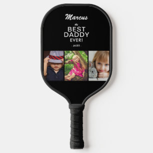 Bester Vater je bewahren 3 FotoCollage Schwarz Pickleball Schläger