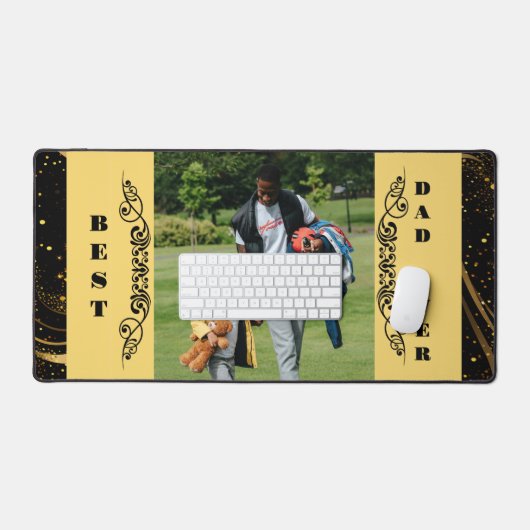 Bester Vater je Black Leafy Gold Swirt Modernes Sc Schreibtischunterlage (Tastatur & Maus)