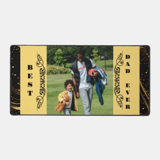 Bester Vater je Black Leafy Gold Swirt Modernes Sc Schreibtischunterlage (Vorderseite)