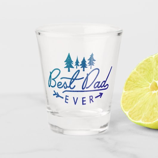 Bester Vater je Blaue Typografie mit Bäumen Schnapsglas (Vorderseite)