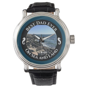 Bester Vater je blauer Atlantik Felsstrand Armbanduhr