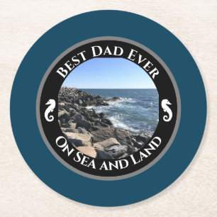 Bester Vater je blauer Atlantik Felsstrand Runder Pappuntersetzer