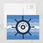 Bester Vater je blaues Schiff Rad und Waves Postkarte (Vorne/Hinten)