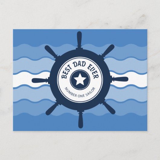 Bester Vater je blaues Schiff Rad und Waves Postkarte (Vorderseite)