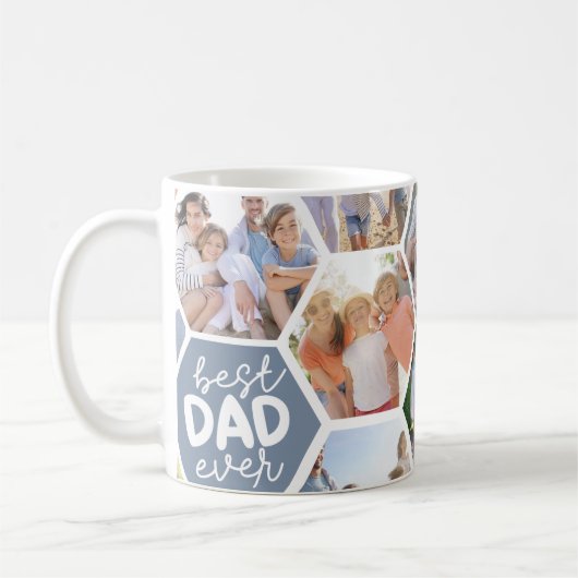 Bester Vater je | Blue Hexagons Foto Kaffeetasse (Links)