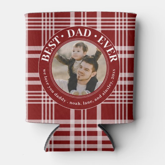 Bester Vater je Buffalo Karierte Custom Foto Väter Dosenkühler (Vorderseite)