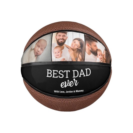Bester Vater je Custom 3 Fotos Modernes personalis Mini Basketball (Vorderseite)