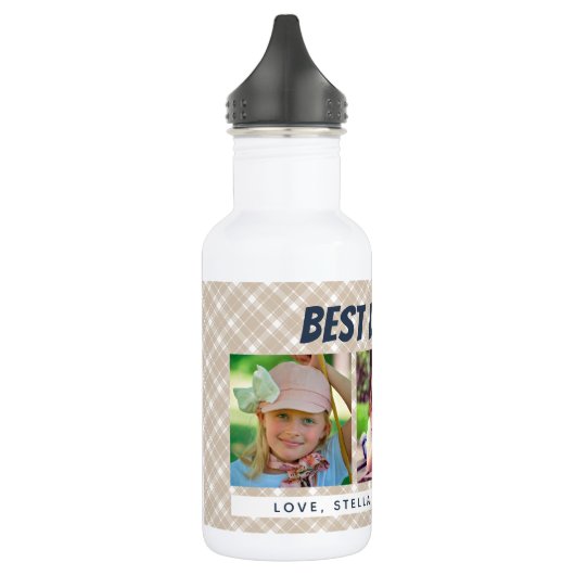 Bester Vater je | Drei Fotos Kariert Edelstahlflasche (Links)