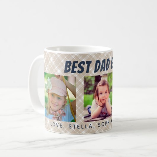 Bester Vater je | Drei Fotos Kariert Kaffeetasse (Vorderseite Links)