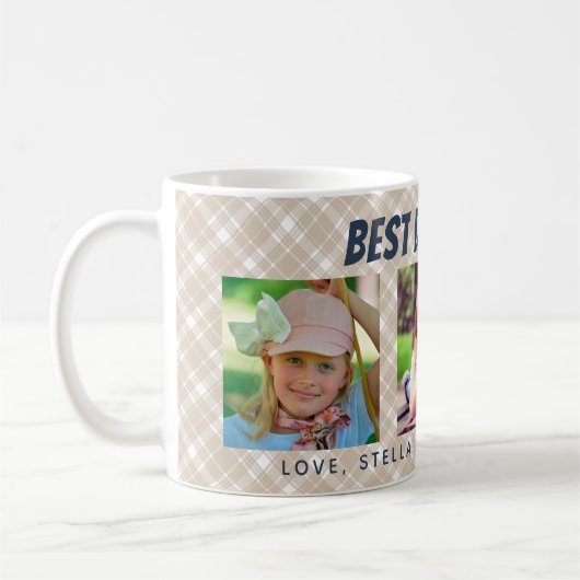Bester Vater je | Drei Fotos Kariert Kaffeetasse (Links)