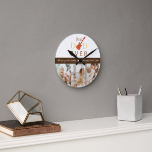 Bester Vater je Familienfoto Collage Vatertag Runde Wanduhr