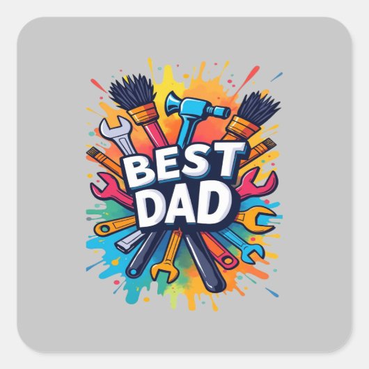 Bester Vater je - Farbenfrohe Tools - Design für V Quadratischer Aufkleber (Vorderseite)