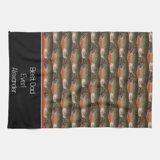 Bester Vater je Forelle Schwarz-weiße Rostfische M Geschirrtuch (Horizontal)