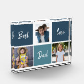Bester Vater je Foto Blauer Farbblock (Links)