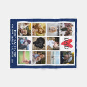 Bester Vater je Foto Collage Navy Blue Custom Fleecedecke (Vorderseite (Horizontal))