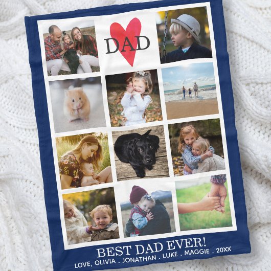 Bester Vater je Foto Collage Navy Blue Custom Fleecedecke
