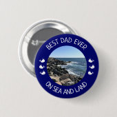 Bester Vater je Foto des blauen Ozeans Button (Vorne & Hinten)
