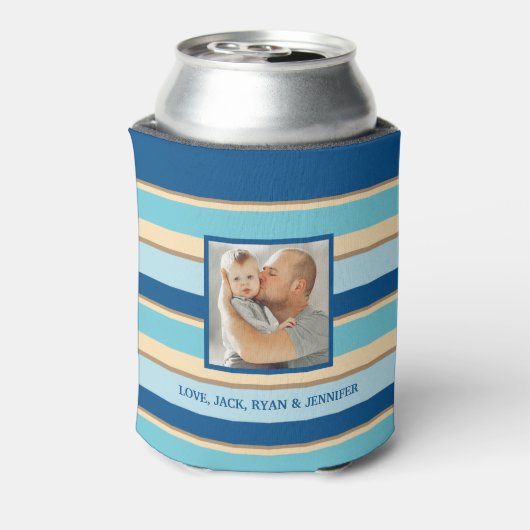 Bester VATER je gestreiftes Foto Dosenkühler (Kanne Rückseite)