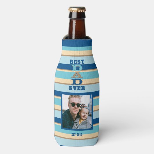 Bester VATER je gestreiftes Foto Flaschenkühler (Flaschenvorderseite)