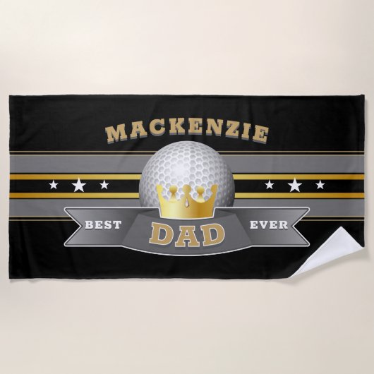 Bester Vater je Golf Ball im BLACK Strandtuch (Vorderseite)