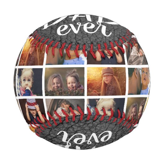 Bester Vater je graues Leder Print 6 Foto Collage Baseball (Vorderseite)