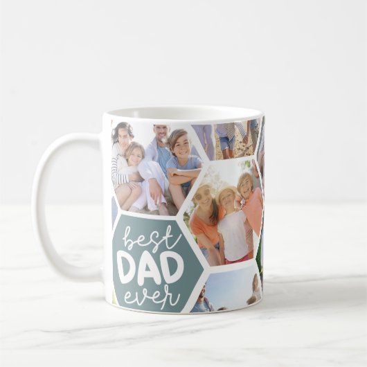 Bester Vater je | Grünes Hexagon-Foto Kaffeetasse (Links)
