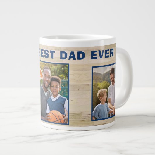Bester Vater je Holz 3 Foto Collage Vater Jumbo-Tasse (Vorderseite Rechts)