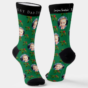 Bester Vater je Kind Foto Holly Berry Green Holida Socken