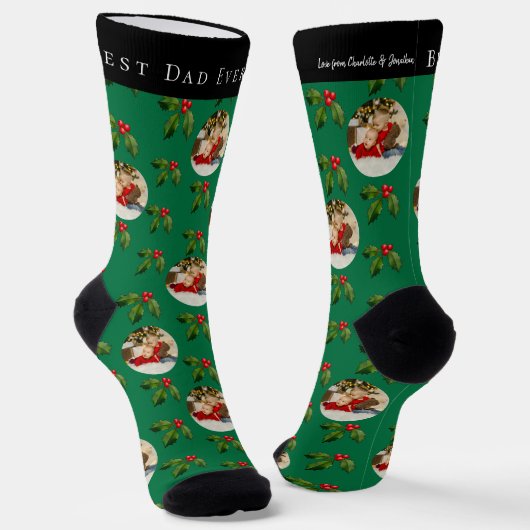 Bester Vater je Kind Foto & Name Weihnachten Socken (Gewinkelt)