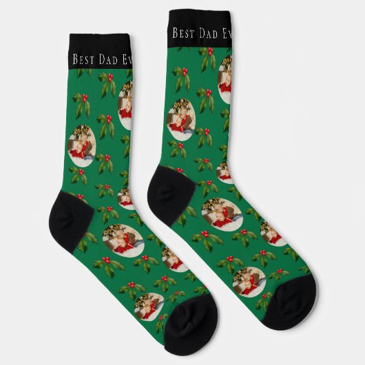Bester Vater je Kind Foto & Name Weihnachten Socken (Rechts)
