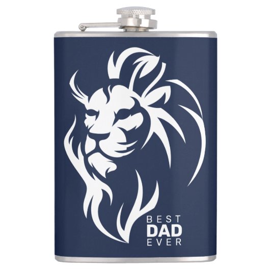 Bester Vater je, Löwe, Vatertag Navy Blau Flachmann (Vorderseite)