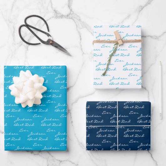 Bester Vater je Marine Blue Personalisiert Geschenkpapier Set (Vorderseite)