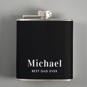 Bester Vater je Monogramm Schwarz Flachmann