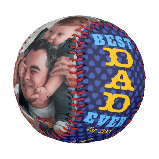 Bester VATER je Navy Blue Hearts FotoCollage Baseball (Schrägansicht)